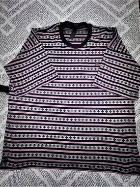Chrome Hearts Black Striped Tee with Pink & White Accents